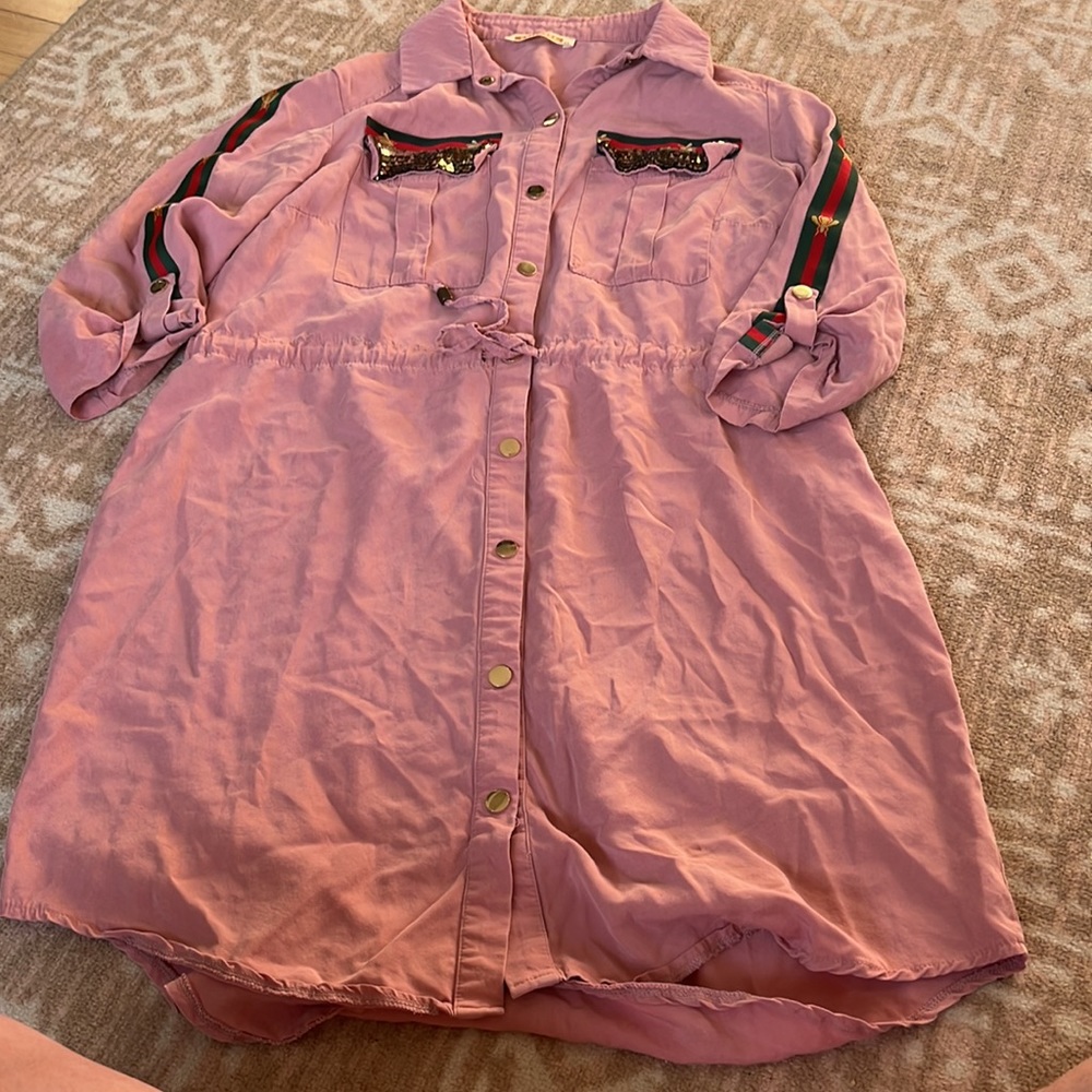 Pink Sequin Detailed Bee Dress Size Large - Picture 2 of 9